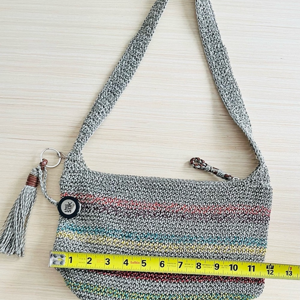The Sak Multicolor Stripes Gray Crochet Shoulder Bag Purse - Picture 5 of 8